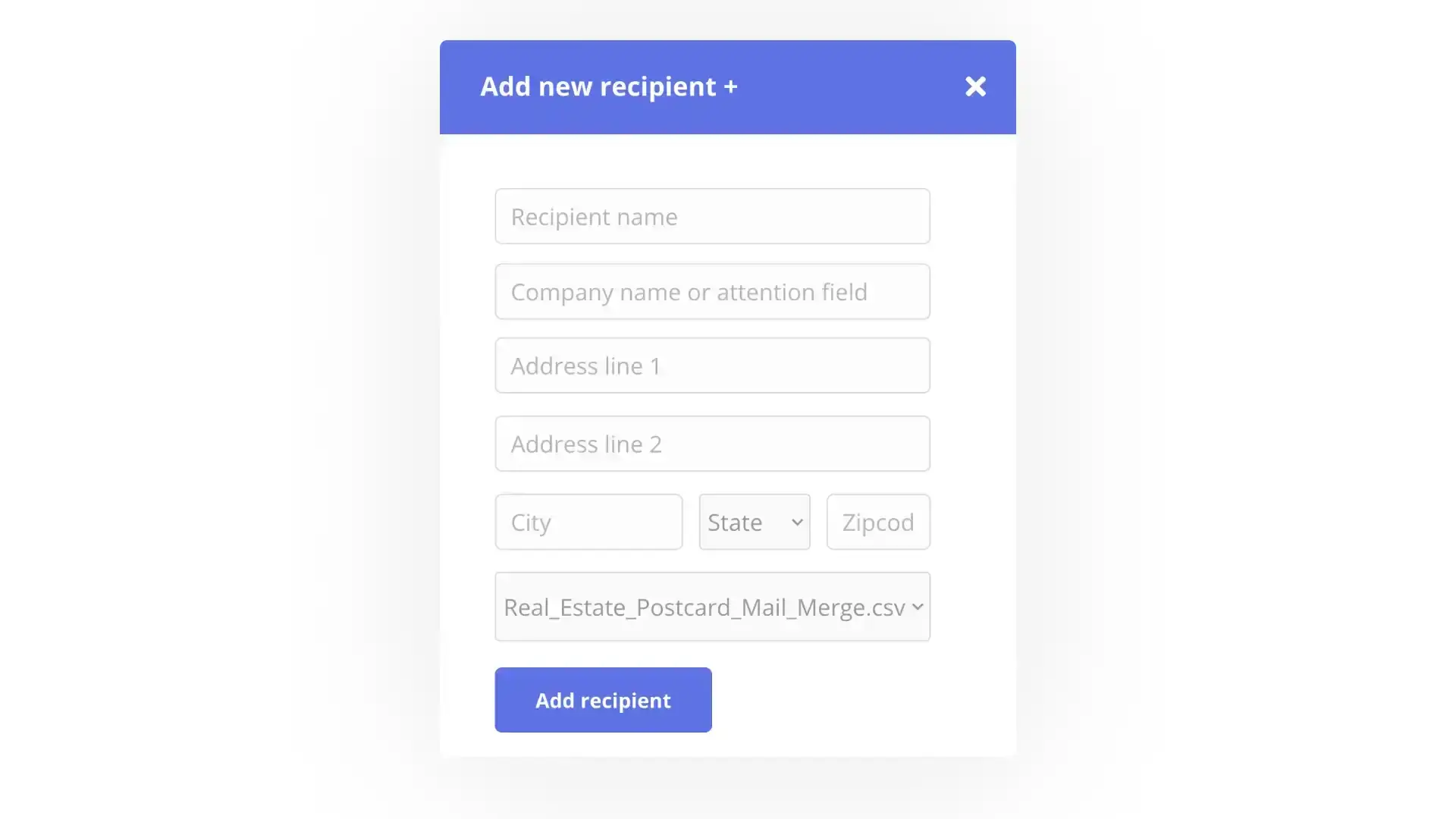 DocuPost Address Book Add New Recipient Form