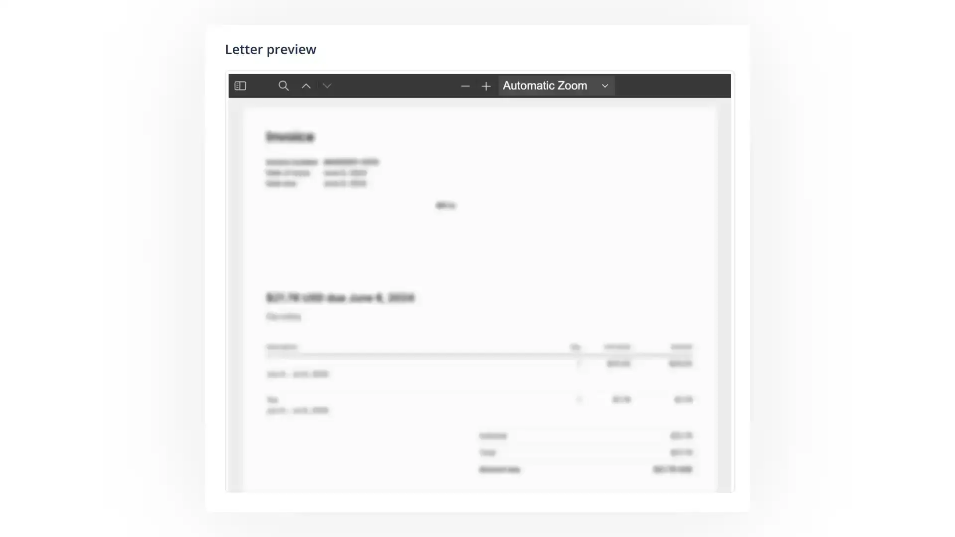 DocuPost Letter preview screen showing an invoice document.